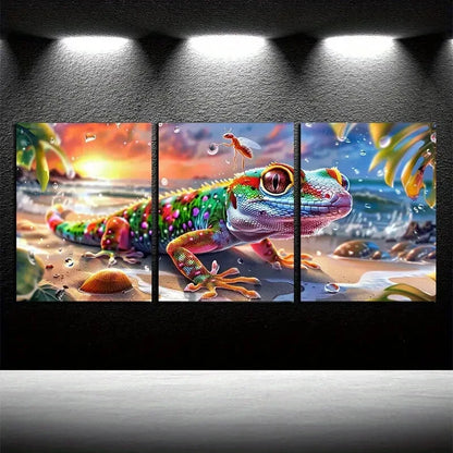 3pcs Vibrant Ocean Sunset Lizard Metal Print Ready to Hang Art - Bella Home Decor
