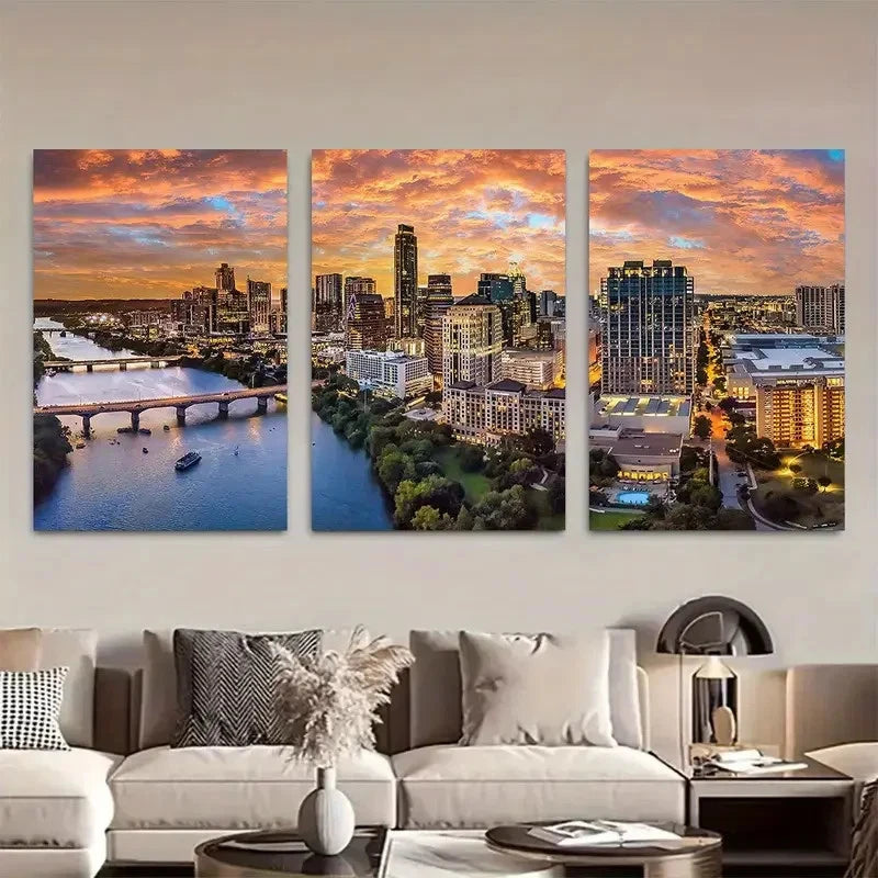 3pcs Fiery Orange Skies over Colorado River Metal Print Ready to Hang Art