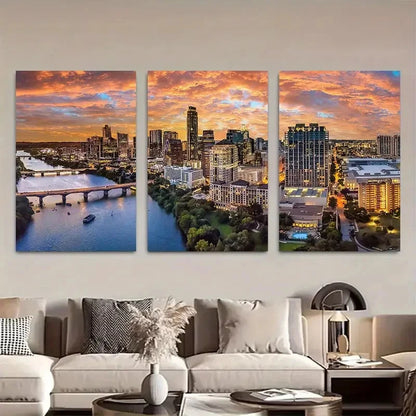 3pcs Fiery Orange Skies over Colorado River Metal Print Ready to Hang Art