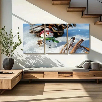 3pcs Winter Christmas Decoration Snowman Wall Art Set Canvas Framed 60x90cm - High Quality Print 100% Australian Made Wall Canvas Ready to Hang