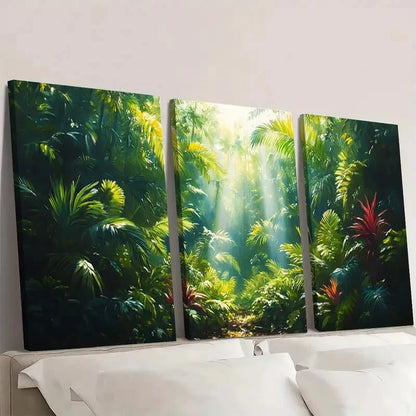 3pcs Rainforest Scene Featuring Lush Green A    Wall Art Set Canvas Framed 40x60cm - High Quality Print 100% Australian Made Wall Canvas Ready to Hang - Bella Home Decor