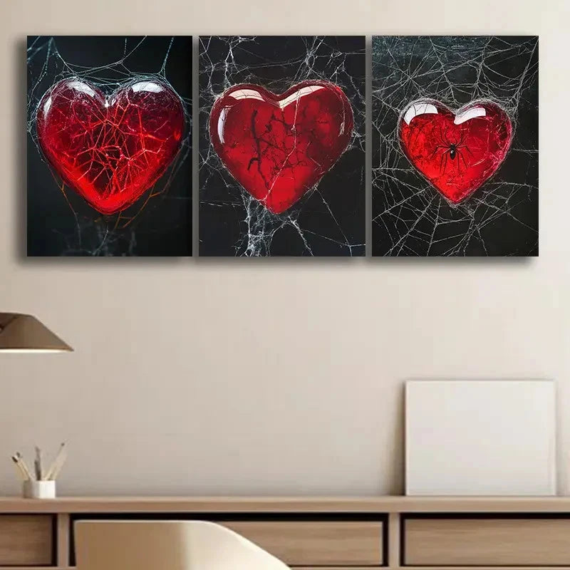 3pcs Luxurious Red Heart Design Metal Print Ready to Hang Art