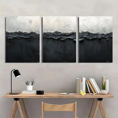 3pcs Black and White Abstract Painting Metal Print Ready to Hang Art - Bella Home Decor