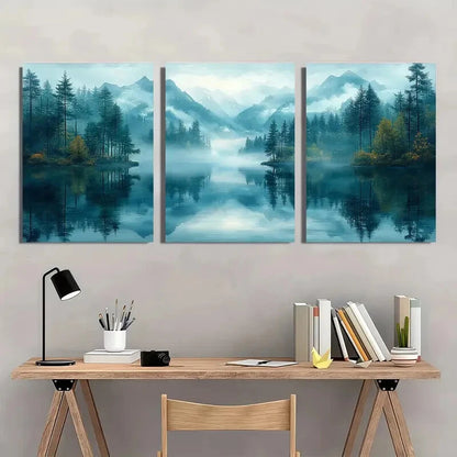 3pcs Serene Misty Mountain Lake Scene Metal Print Ready to Hang Art - Bella Home Decor
