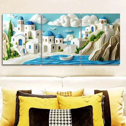 3pcs The Cyclades Islands of Greece Wall Art Set Canvas Unframed - High Quality Print 100% Australian Made Wall Canvas