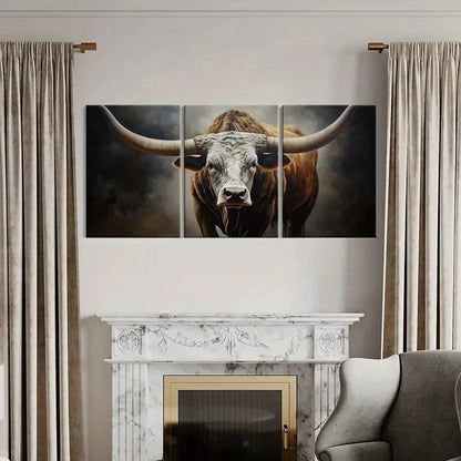 3pcs Rustic Longhorn Bull Farmhouse Style Metal Print Ready to Hang Art - Bella Home Decor