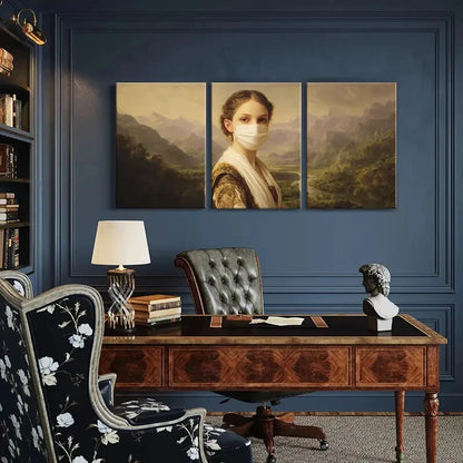 3pcs Artistic Woman Portrait Mountain Landscape Metal Print Ready to Hang Art - Bella Home Decor