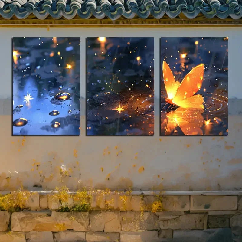3pcs Vibrant Firefly Moonlight Metal Print Ready to Hang Art - Bella Home Decor