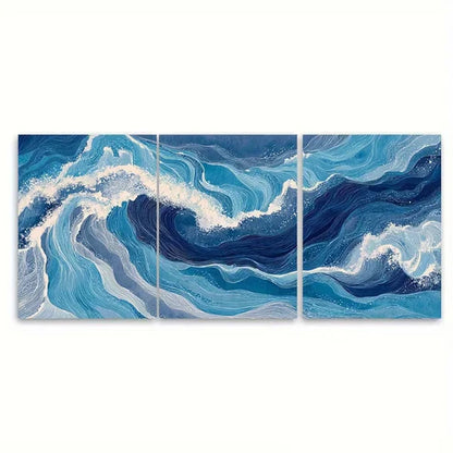 3pcs Navy Blue Abstract Continuous Artwork Wall Art Set Canvas Framed 60x90cm - High Quality Print 100% Australian Made Wall Canvas Ready to Hang