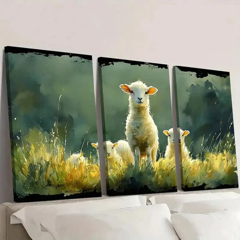 3pcs Irish Landscape Watercolor Lamb YU Wall Art Set Canvas Unframed - High Quality Print 100% Australian Made Wall Canvas - Bella Home Decor