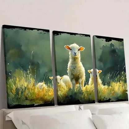 3pcs Irish Landscape Watercolor Lamb YU Wall Art Set Canvas Unframed - High Quality Print 100% Australian Made Wall Canvas - Bella Home Decor