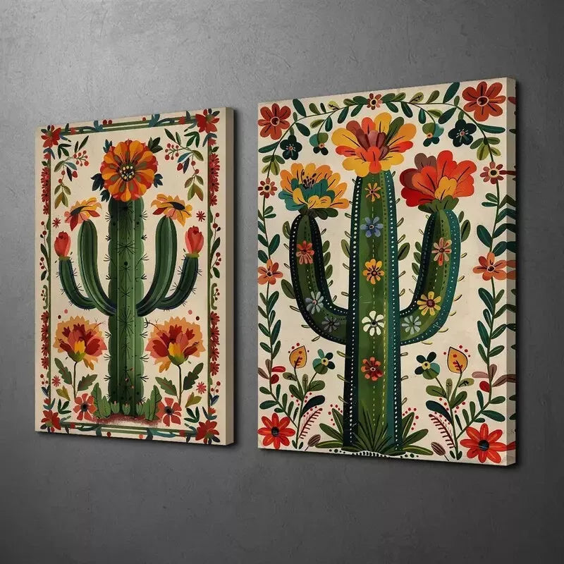 2pcs Decorative Cactus Botanical Art Canvas Framed 50x75cm - High Quality Print 100% Australian Made Wall Canvas Ready to Hang - Bella Home Decor