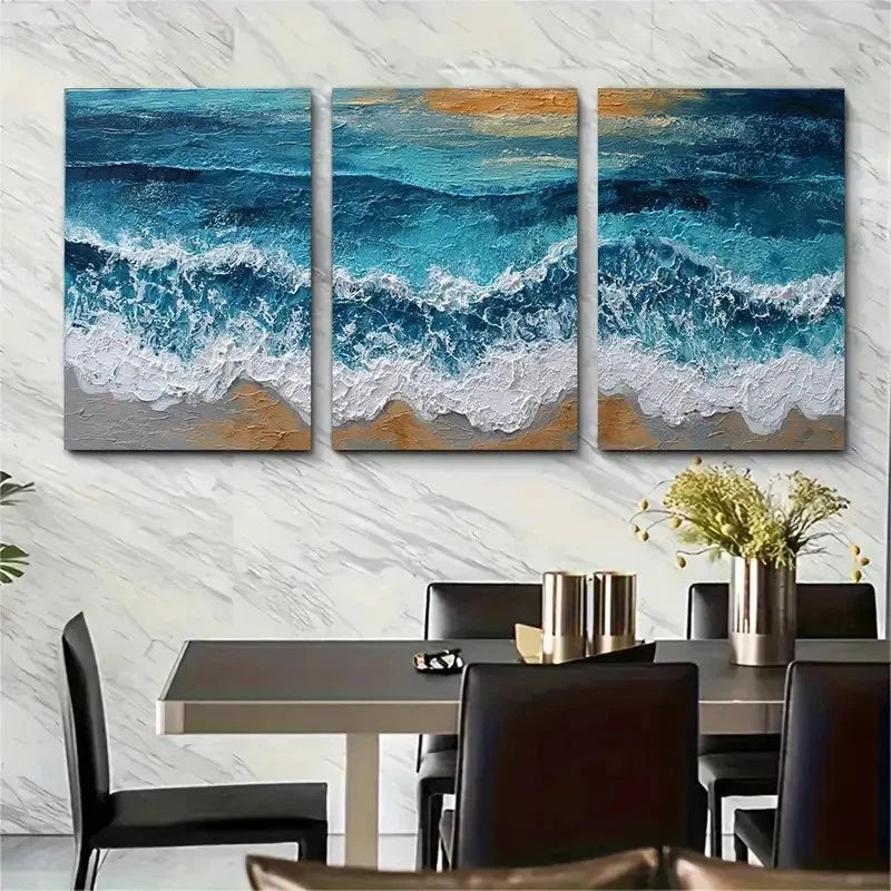 3pcs Beach Wave Ocean Dusk Evening Perfect Wall Art Set Canvas Framed 40x60cm - High Quality Print 100% Australian Made Wall Canvas Ready to Hang - Bella Home Decor