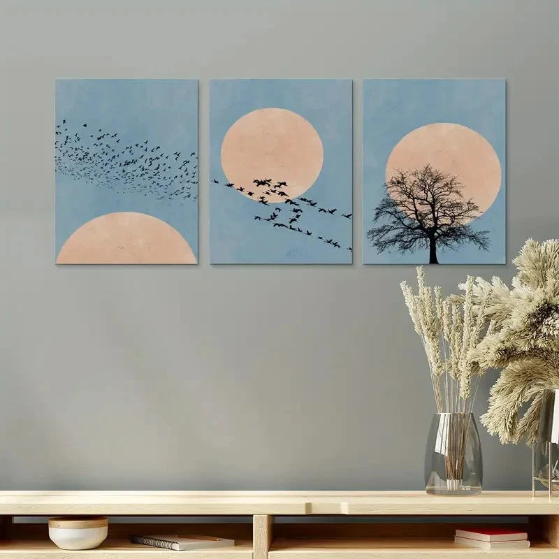 3pcs Moon Silhouette Scandinavian Set of 3 Prints Metal Print Ready to Hang Art - Bella Home Decor