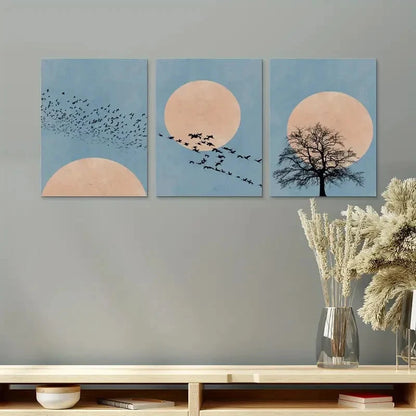 3pcs Moon Silhouette Scandinavian Set of 3 Prints Metal Print Ready to Hang Art - Bella Home Decor