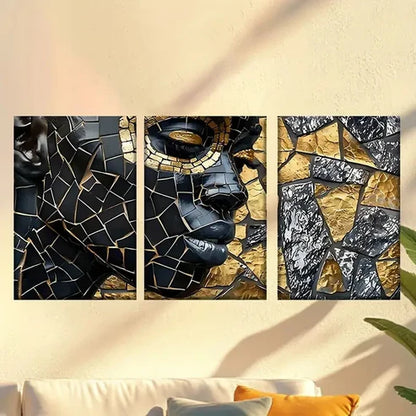 3pcs Black And Golden Mask Wall Art Canvas Unframed - High Quality Print 100% Australian Made Wall Canvas - Bella Home Decor