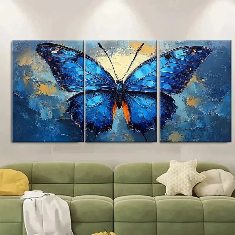 3pcs Vibrant Blue Butterfly B   Wall Art Set Canvas Framed 40x60cm - High Quality Print 100% Australian Made Wall Canvas Ready to Hang