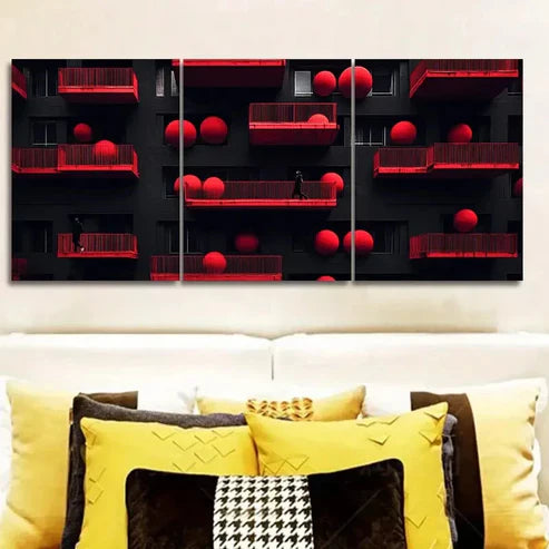 3pcs The red ball on the wall With People Wall Art Set Canvas Unframed - High Quality Print 100% Australian Made Wall Canvas