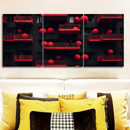 3pcs The red ball on the wall With People Wall Art Set Canvas Unframed - High Quality Print 100% Australian Made Wall Canvas