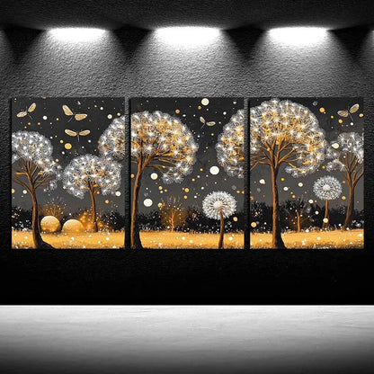 3pcs Modern Abstract Dandelion Floral Illustration Metal Print Ready to Hang Art - Bella Home Decor