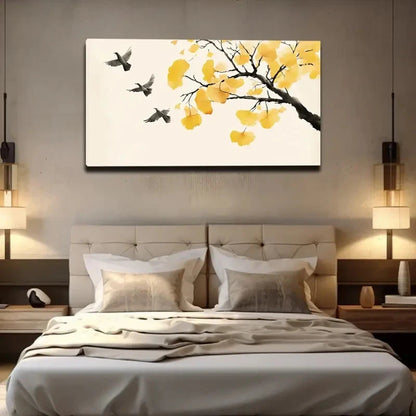 Ginkgo Branches & Flying Birds Wall Art Canvas Office Home Room Framed 120x60cm - Bella Home Decor