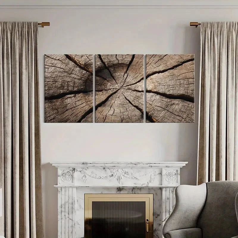 3pcs Wood Texture Natural Pattern Rustic Metal Print Ready to Hang Art