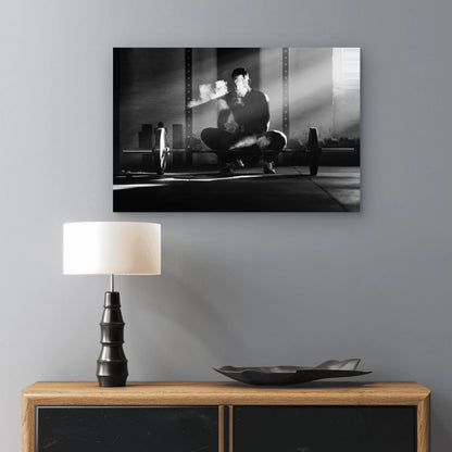 Black and White Gym Weightlifitng 5mm thick Plastic Poster Ready to Hang 90x60cm