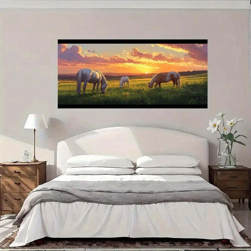 Three White Horses Wall Art Canvas Office Home Room Framed 120x60cm