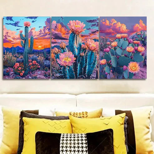 3pcs Surreal Cactus Wall Art Set Wall Art Canvas Unframed – High Quality Print 100% Australian Made Wall Canvasb