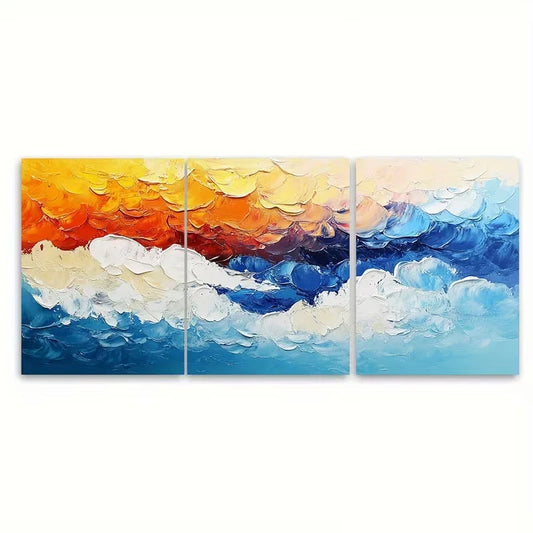 3pcs Rolling Clouds:Abstract Impasto Metal Print Ready to Hang Art