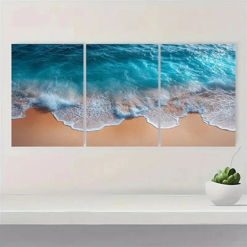 3pcs Minimalist Nautical Beach Ocean Photography Metal Print Ready to Hang Art - Bella Home Decor