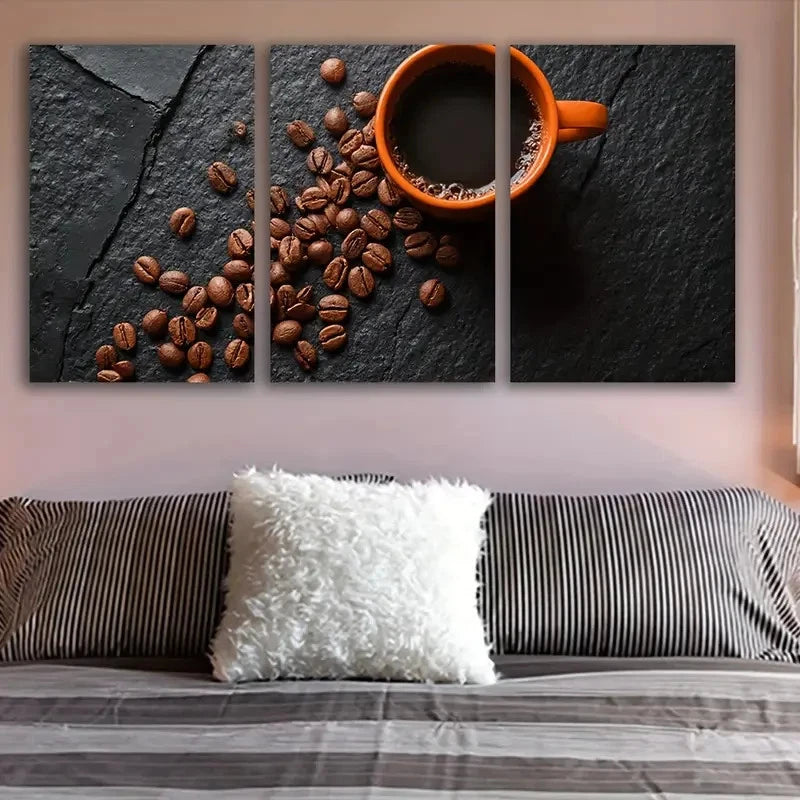 3pcs Coffee Beans And Cup Artwork Wall Art Set Canvas Framed 50x70cm - High Quality Print 100% Australian Made Wall Canvas Ready to Hang - Bella Home Decor
