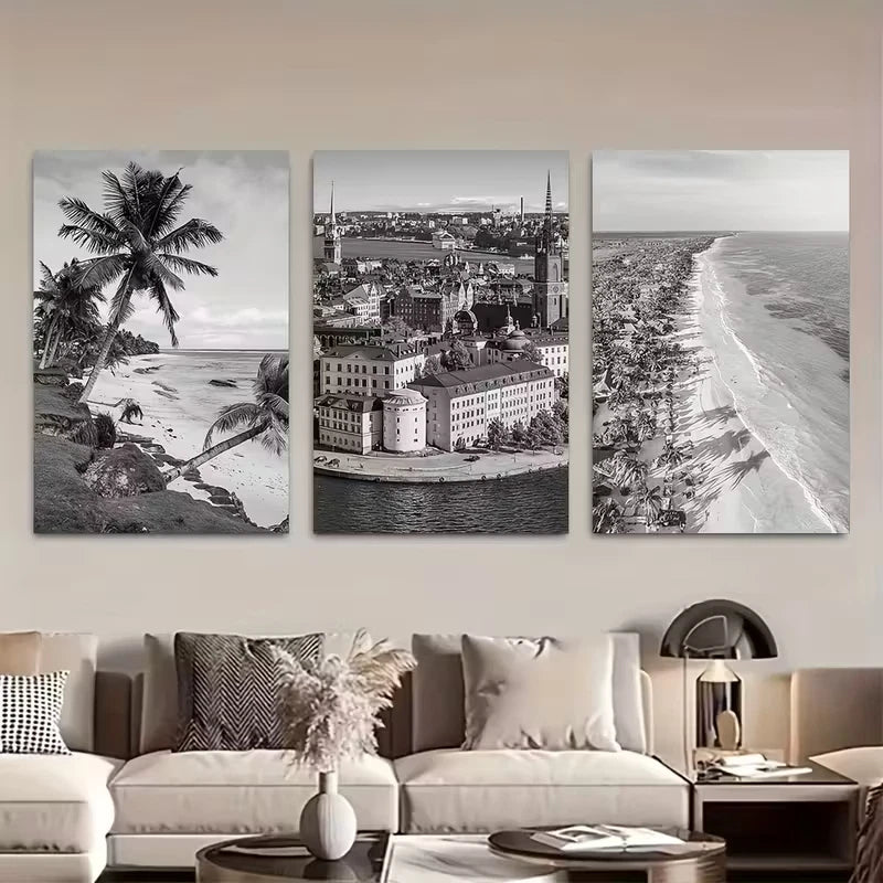 3pcs American Samoa Black and White Metal Print Ready to Hang Art - Bella Home Decor