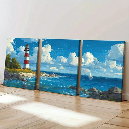 3pcs Australian Cape Moreton Lighthouse Wall Art Set Canvas Framed 60x90cm - High Quality Print 100% Australian Made Wall Canvas Ready to Hang - Bella Home Decor
