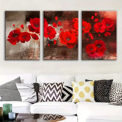 3pcs Red Poppy  Brown, Gray, White & Copper wall  Art Set Canvas Framed 60x90cm - High Quality Print 100% Australian Made Wall Canvas Ready to Hang