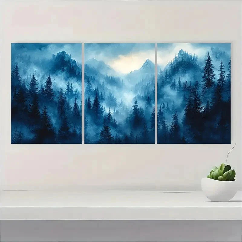 3pcs Blue Forest Prints Shoshone Landscape Metal Print Ready to Hang Art - Bella Home Decor