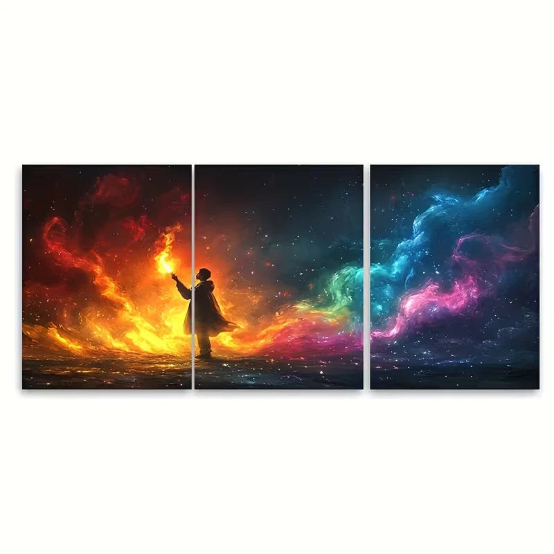 3pcs Boy Holding Flare in Darkness Metal Print Ready to Hang Art - Bella Home Decor