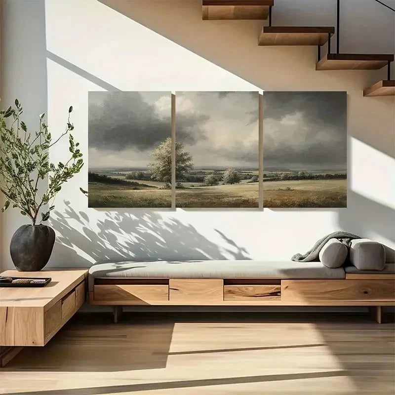 3pcs Serene Sky and Fields Scene with Lush Green Metal Print Ready to Hang Art