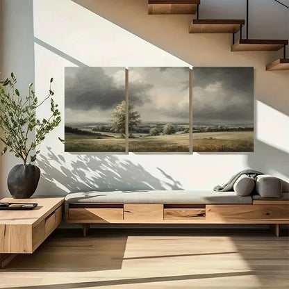 3pcs Serene Sky and Fields Scene with Lush Green Metal Print Ready to Hang Art