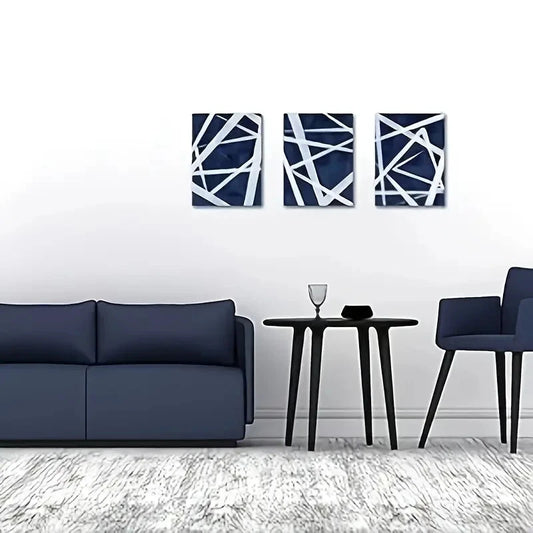 3pcs Blue Abstract Geometric Metal Print Ready to Hang Art