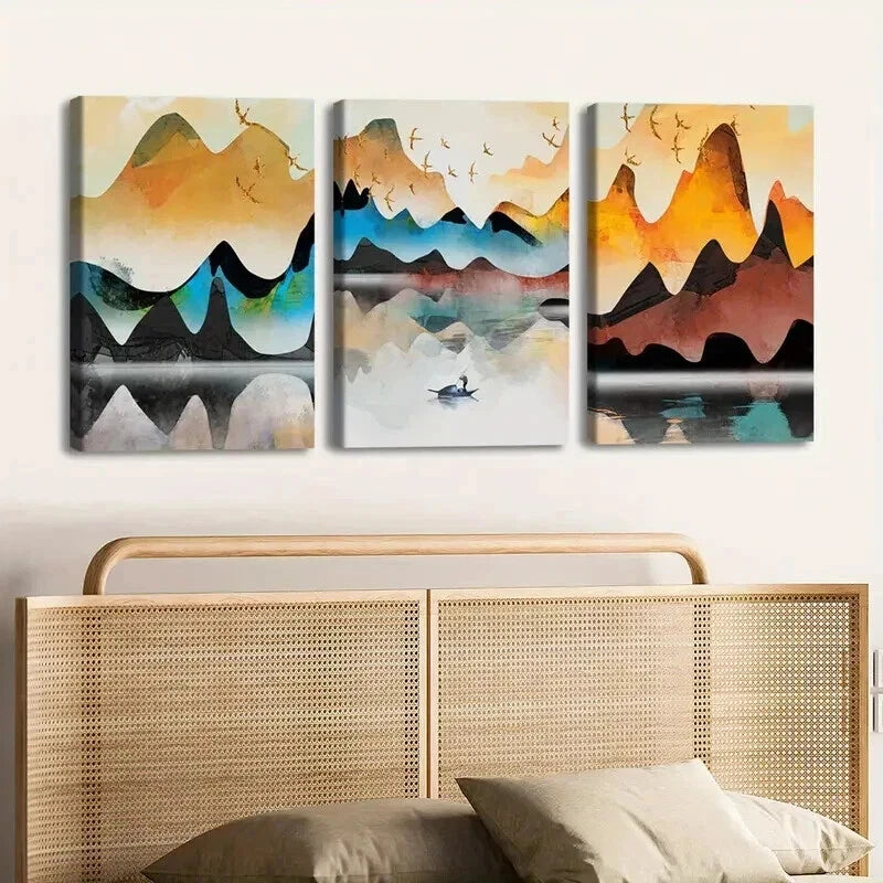 3pcs Contemporary Landscape Mountain Perfect Wall Art Set Canvas Framed 50x70cm - High Quality Print 100% Australian Made Wall Canvas Ready to Hang - Bella Home Decor