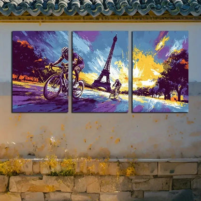 3pcs Cycling and Eiffel Tower Themed Metal Print Ready to Hang Art - Bella Home Decor