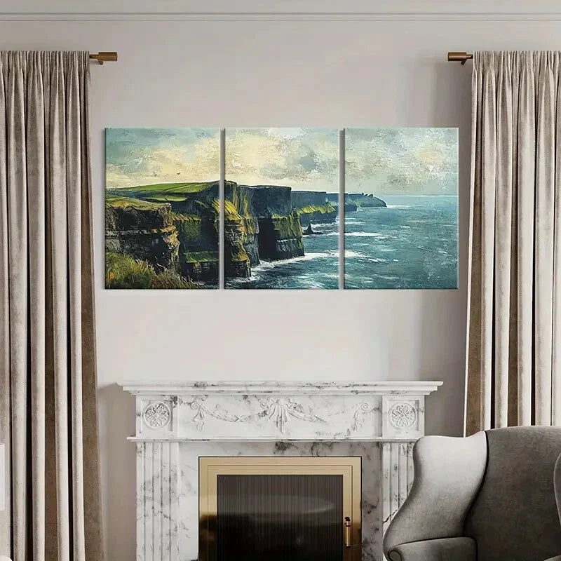 3pcs Artistic Ocean Cliffs Landscape Coastal Metal Print Ready to Hang Art - Bella Home Decor