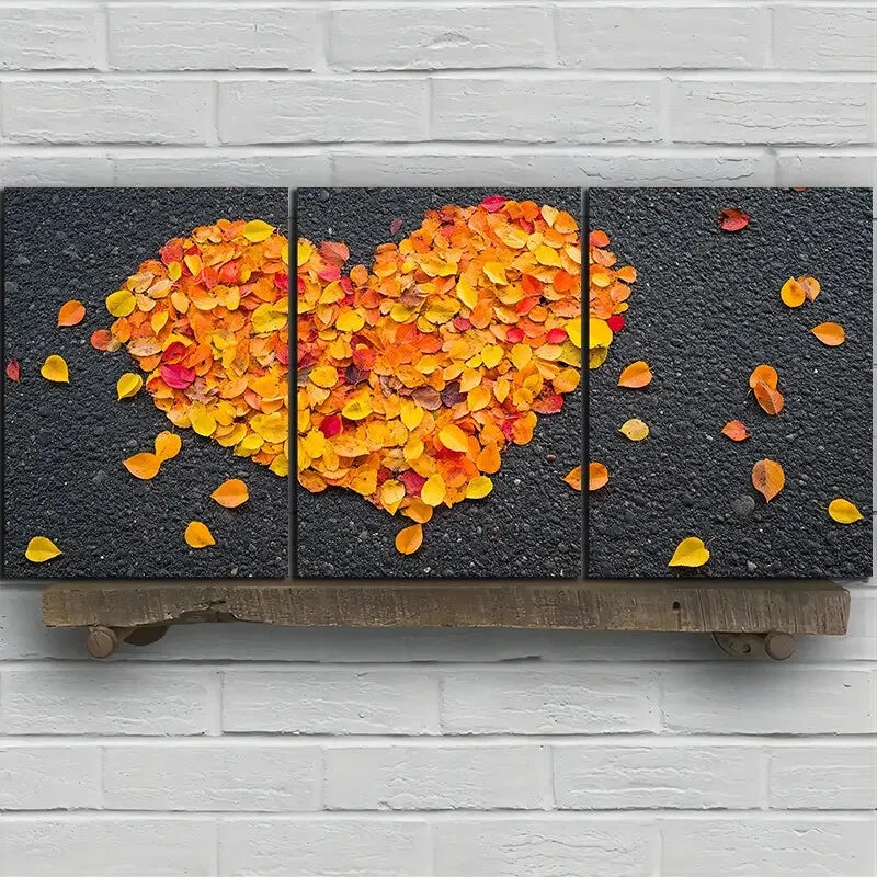 3pcs Love Made of Golden Leaves Modern Metal Print Ready to Hang Art - Bella Home Decor