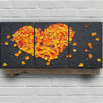 3pcs Love Made of Golden Leaves Modern Metal Print Ready to Hang Art - Bella Home Decor