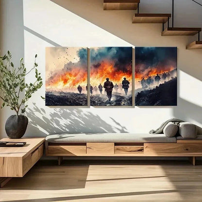3pcs Warrior March on Fiery Battlefield Wall Art Set Canvas Framed 40x60cm - High Quality Print 100% Australian Made Wall Canvas Ready to Hang - Bella Home Decor