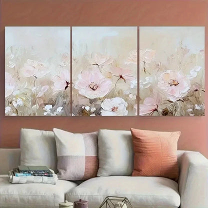 3pcs Vibrant Pink & White Flowers in Soft Pastel Metal Print Ready to Hang Art - Bella Home Decor
