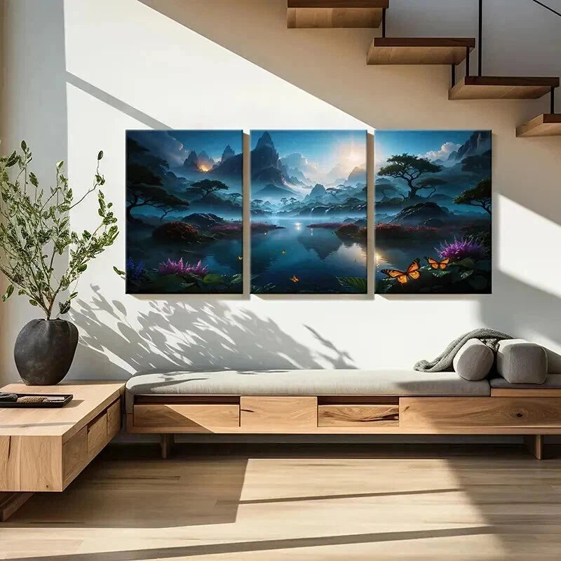 3pcs Landscape Art with Mountains Lakes Wall Art Set Canvas Framed 40x60cm - High Quality Print 100% Australian Made Wall Canvas Ready to Hang - Bella Home Decor