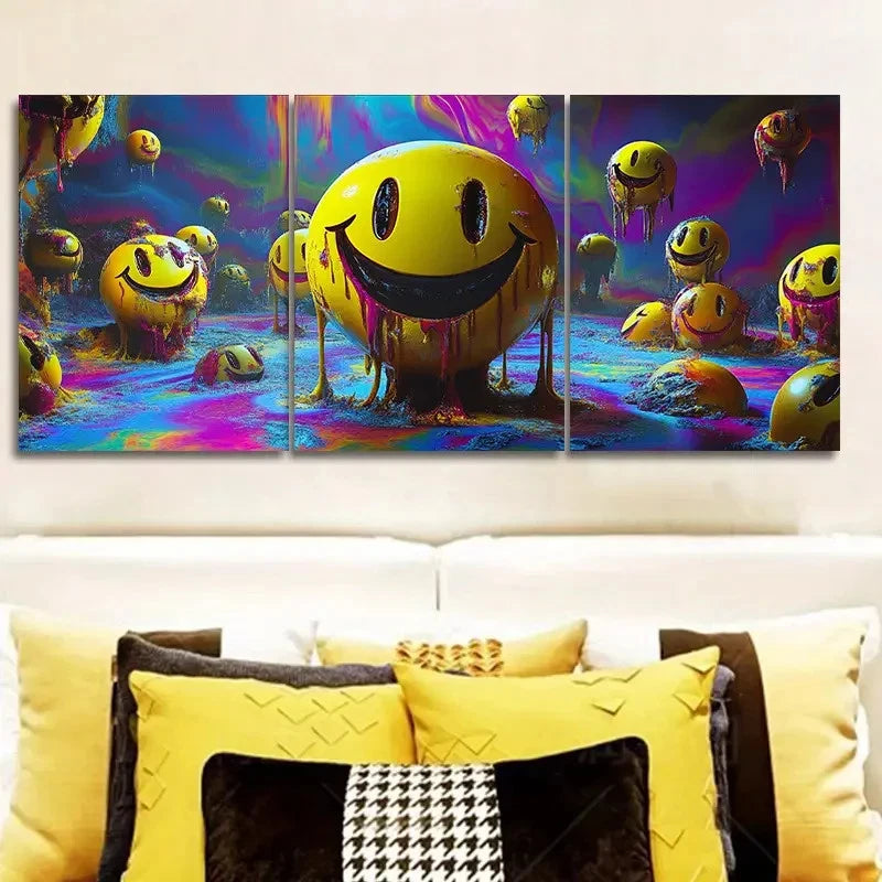 3pcs Melting Smile Face Metal Print Ready to Hang Art