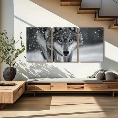 3pcs Snowy Winter Scene with Blue Eyes Metal Print Ready to Hang Art - Bella Home Decor